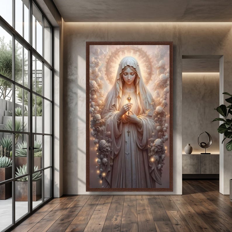Holy Embrace Canvas, Virgin Mary Art, Religious Wall Decor, Spiritual Canvas Design, Ready to Hang, Blessed Mother Wall Art image 7