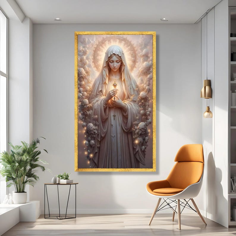 Holy Embrace Canvas, Virgin Mary Art, Religious Wall Decor, Spiritual Canvas Design, Ready to Hang, Blessed Mother Wall Art image 2