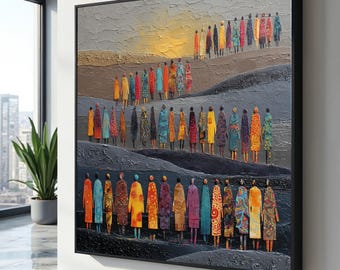 Colorful African Figures Canvas Wall Art, Abstract People Painting, Ethnic Decor, Vibrant Group Scene, Modern Tribal Canvas, Ready to Hang