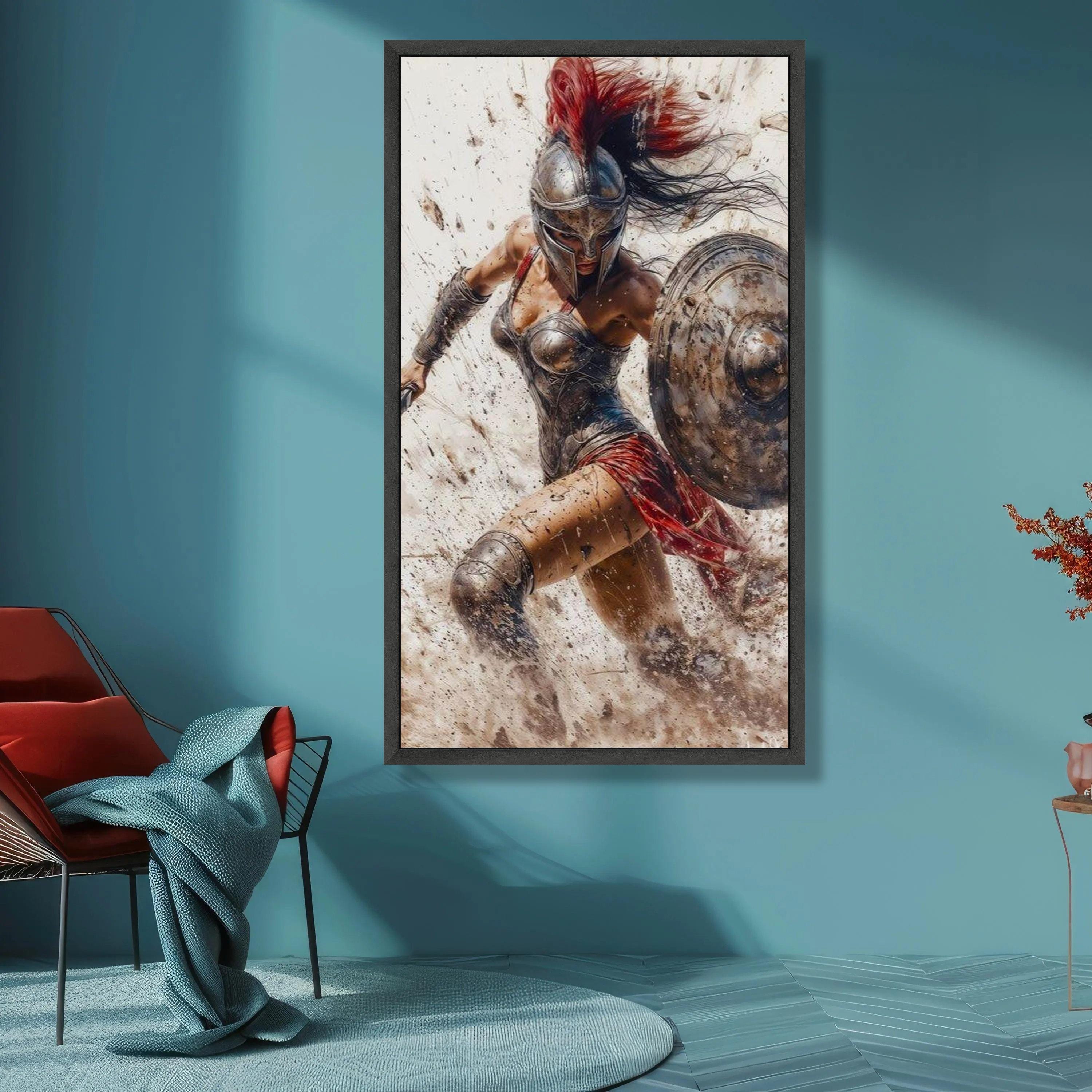 Fierce Spartan Warrior Woman Canvas, Ancient Gladiator Battle Art ...