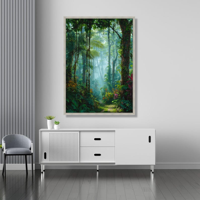 Lush Tropical Rainforest Path Canvas, Green Jungle Wall Art, Nature Landscape Decoration, Exotic Botanical Canvas, Ready to Hang Home Art image 4
