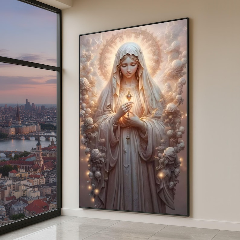 Holy Embrace Canvas, Virgin Mary Art, Religious Wall Decor, Spiritual Canvas Design, Ready to Hang, Blessed Mother Wall Art image 1