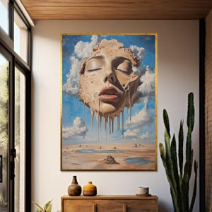 Lienzo de paisaje onírico surrealista, arte de rostro derretido, diseño de lienzo para arte de pared, estilo surrealista de Dalí, póster decorativo listo para colgar