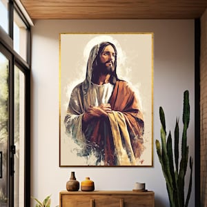 Goddelijk portret canvas, Jezus muurkunst, heilige kunst, muurkunst canvasontwerp, klaar om op te hangen decoratie, spiritueel huisdecor