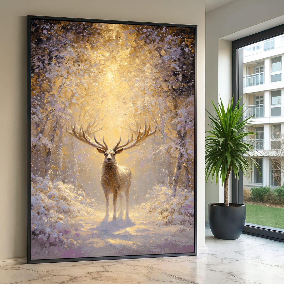 Majestic Deer in Golden Forest Canvas, Wildlife Nature Wall Art ...