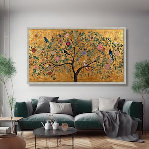 Gustav Klimt Tree of Life Canvas, Decorative Floral Wall Art, Gold Leaf Nature Painting, Bird and Flower Canvas, Elegant Home Decor image 4