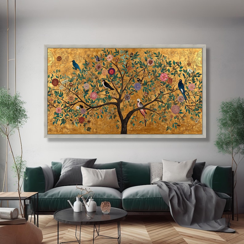 Gustav Klimt Tree of Life Canvas, Decorative Floral Wall Art, Gold Leaf Nature Painting, Bird and Flower Canvas, Elegant Home Decor image 4