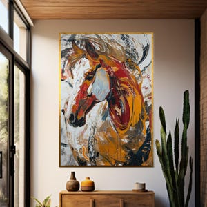 Lienzo abstracto de caballo, pintura de caballo colorido, arte animal, diseño de lienzo de arte de pared, decoración del hogar lista para colgar, obra de arte equina vibrante