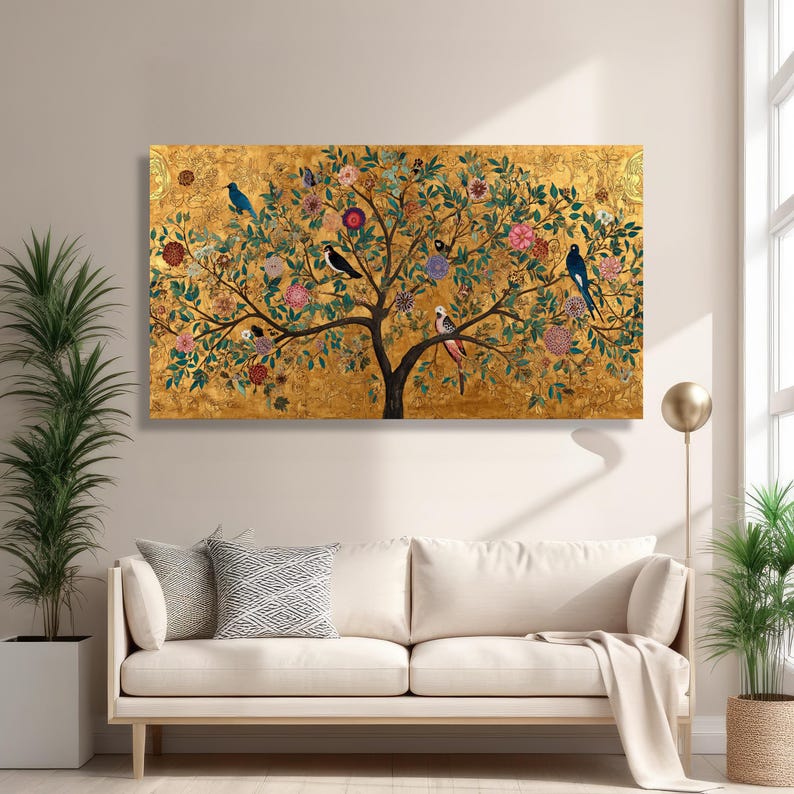 Gustav Klimt Tree of Life Canvas, Decorative Floral Wall Art, Gold Leaf Nature Painting, Bird and Flower Canvas, Elegant Home Decor image 8