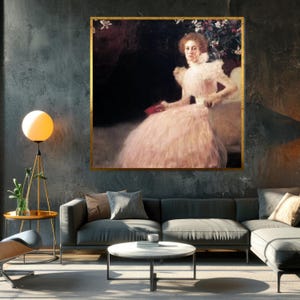 Claude Monet style art,Elegant Lady in Pink Dress Canvas, Vintage Art, Floral Background, Wall Art Canvas Design, Ready To Hang Decoration