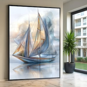 Abstract Sailboat Canvas, Ocean Art, Sailboat Wall Art, Nautical Decor, Wall Art Canvas Design, Ready to Hang Decoration