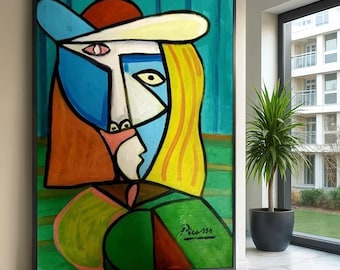 Abstract Cubism Portrait Canvas, Picasso Wall Art, Modern Art Canvas, Colorful Geometric Faces, Artistic Home Decoration
