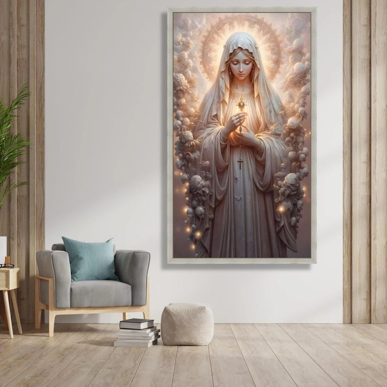 Holy Embrace Canvas, Virgin Mary Art, Religious Wall Decor, Spiritual Canvas Design, Ready to Hang, Blessed Mother Wall Art image 4