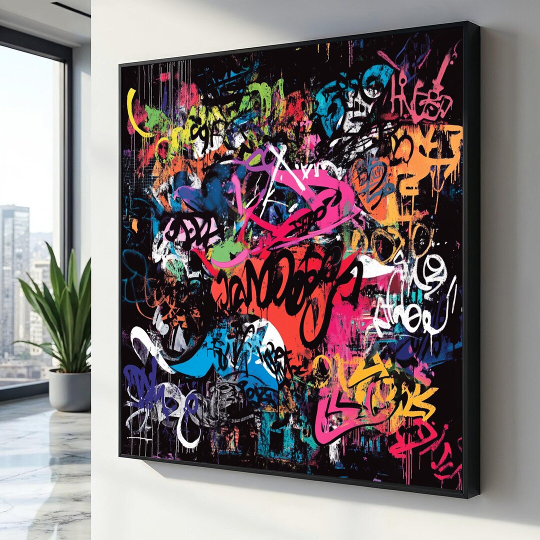 Vibrant Urban Graffiti Canvas, Colorful Street Art Wall Decor, Abstract ...