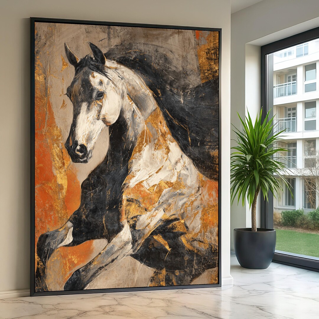 Majestic Black and White Horse Canvas Art, Abstract Equine Wall Decor ...