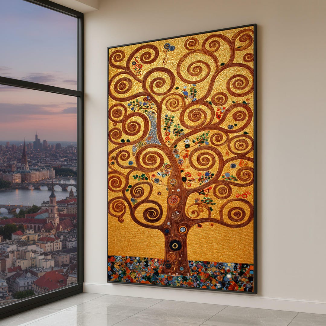 Gustav Klimt Inspired Tree of Life Canvas, Golden Swirled Branches Wall ...