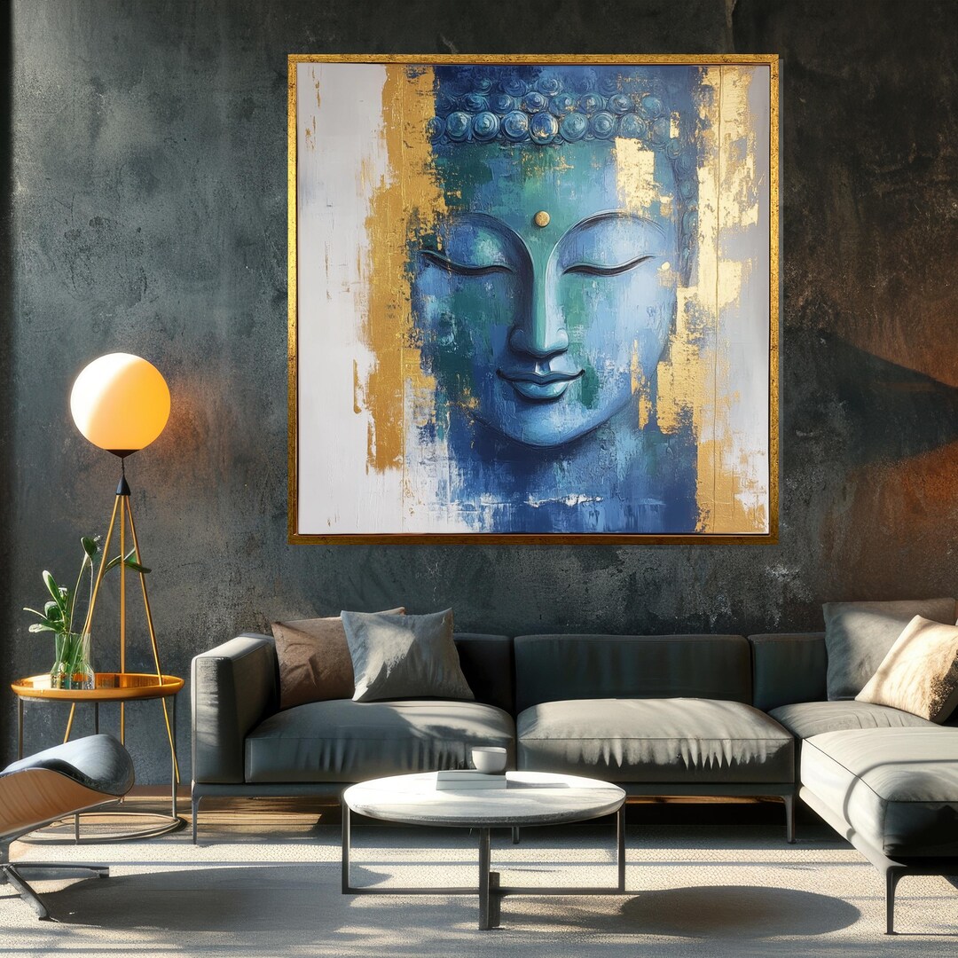 Blue Buddha Canvas, Spiritual Wall Art, Buddha Gold Leaf Art, Zen Wall ...