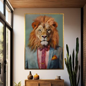 Dapper Lion Canvas, Lion in Suit Wall Art, Animal Portrait Canvas, Stylish Lion Wall Art, Wall Art Canvas Design, Ready to Hang Decor