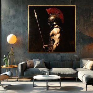 Spartan Warrior Canvas, Ancient Greek Art, Warrior with Spear, Wall Art Canvas Design, Ready to Hang Decoration, Historical Art Print
