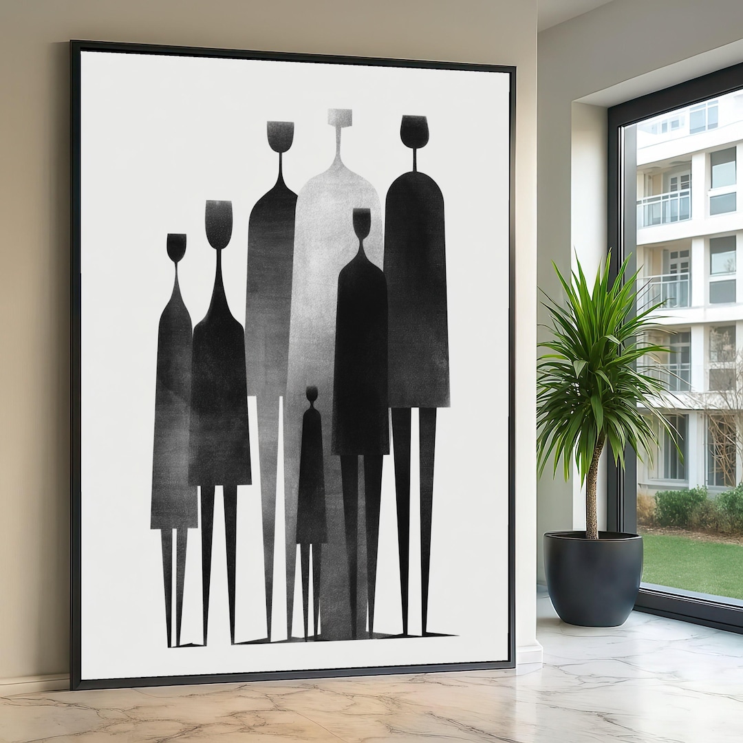 Abstract Black and White Figures Canvas, Modern Minimalist Wall Art ...