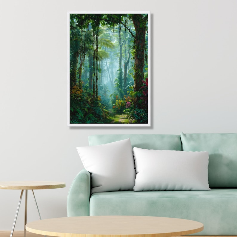 Lush Tropical Rainforest Path Canvas, Green Jungle Wall Art, Nature Landscape Decoration, Exotic Botanical Canvas, Ready to Hang Home Art image 5