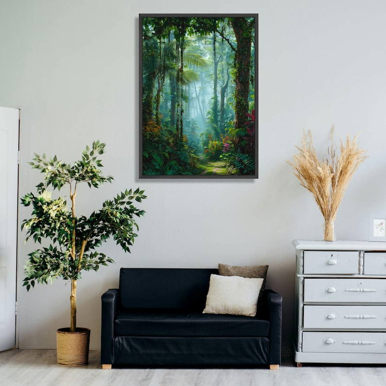 Lush Tropical Rainforest Path Canvas, Green Jungle Wall Art, Nature Landscape Decoration, Exotic Botanical Canvas, Ready to Hang Home Art image 3