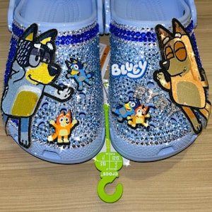 Custom Bling Bluey Crocs for Kids | Bedazzled Glitter Shoes with Rhinestones & Cartoon Characters | Personalized Sparkle Slides