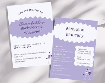 Purple Wavy Bachelorette & Bridal Shower Itinerary Template - Editable, Customisable and Printable A5 Digital Download