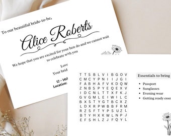 Daisy Bride-to-be Invitation Card Template: A Digital Download in A6 with an Editable Word Search