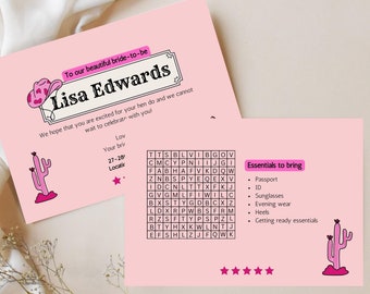 Customisable Pink Cowgirl Bridal Invitation Template - Digital A6 Hen Party Card