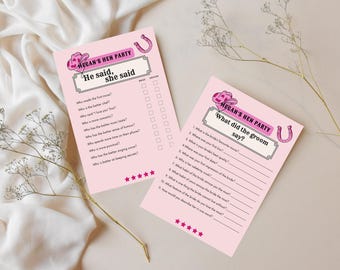 Editable Pink Cowgirl Bachelorette Party Games Templates | Digital Hen Night A5 Downloads