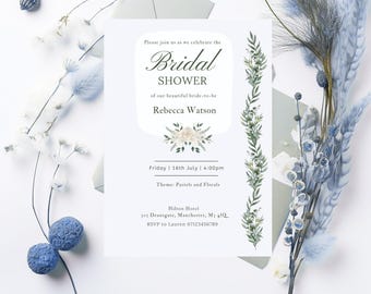 Elegant Blue Floral Bridal Shower & Bachelorette Invitation | Editable A5 Digital Download