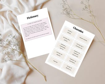 Customisable and Printable Bridal Shower Pictionary and Charades Game - Over 100 Cards