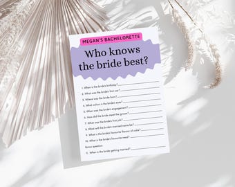 6 x Purple Abstract Bachelorette Party Game Templates: Editable Digital Downloads with Bonus Sticker