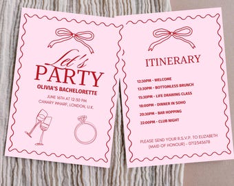 Pink Bachelorette Party Itinerary Card, Customizable Template (Digital Download)