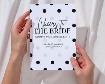 Polka Dot Monochrome Bachelorette Party Itinerary Card, Customisable Template (Digital Download)