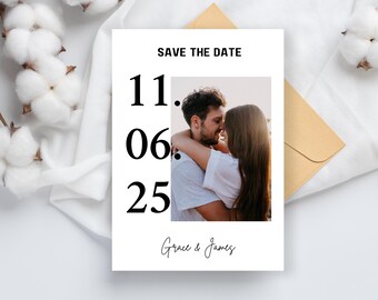 Customisable Monochrome Wedding Save The Date Card Template - A6 Add Your Photograph