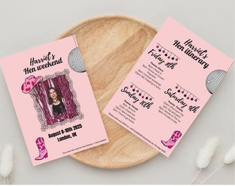Customisable Pink Cowgirl Bachelorette Itinerary Invitation | A5 Digital Download for Hen Party