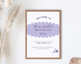 Vibrant Purple Wavy Hen Party Sign - Customisable Bachelorette Poster Template
