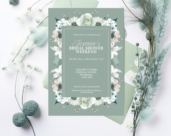 Personalised Sage Green Floral Bridal Shower Itinerary | Digital A5 Hen Party Template