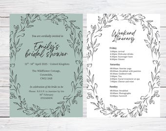 Sage Green Elegant Floral Bridal Shower Invitation Template | Editable Digital Download (A5)