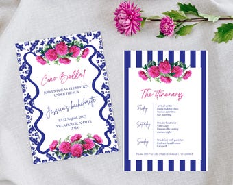 Italy Inspired Bachelorette Party Itinerary, Weekend Plan – Customisable Invitation (Digital Download)