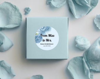 Customisable Blue Floral Bridal Shower Sticker Templates - Printable & Editable Hen Party Favours