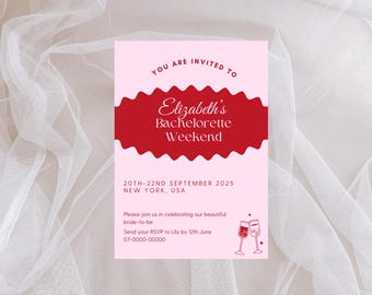 Pink Wavy Bachelorette Party Itinerary Card, Customizable Template (Digital Download)
