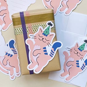 Sending You Purr-sitive Vibes Blank Notes (Set of 8), Cute Cat Die-Cut Note Cards, Flat Cards for Party Celebrations and Encouragement