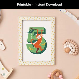 Cartes d'étape mensuelles imprimables pour bébé, marqueurs d'étape importante sur le thème des animaux pour les photos de bébé, téléchargement numérique non sexiste pour bébé la première année