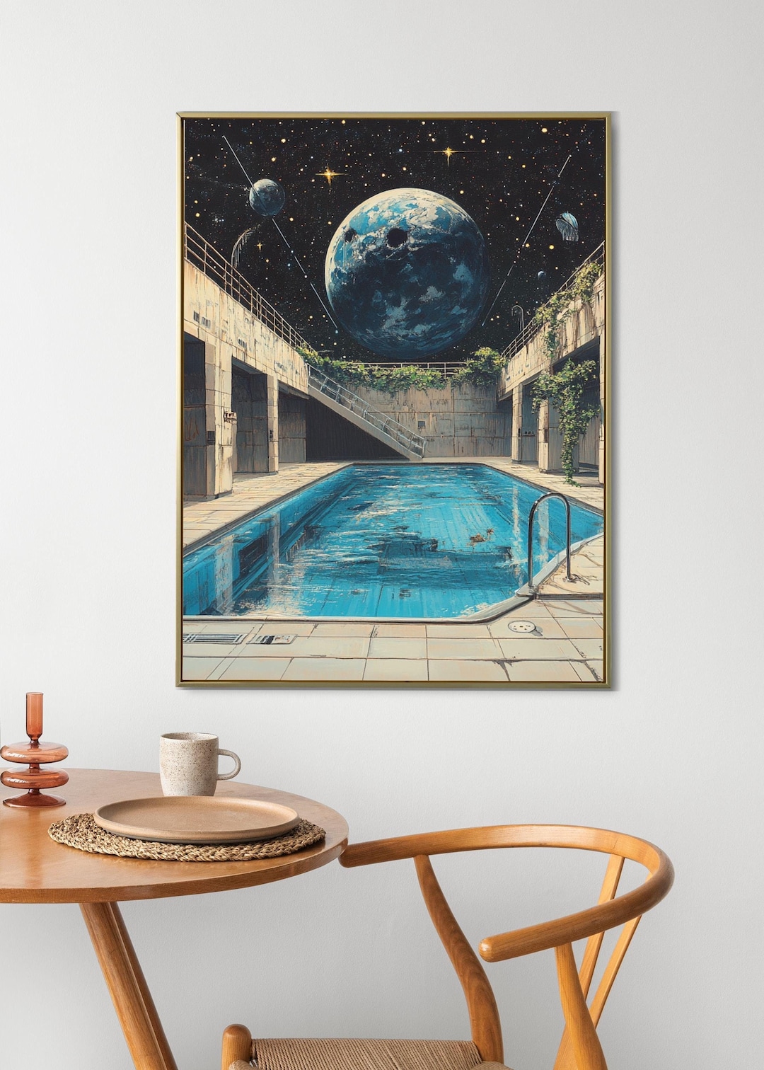 Lunar Pool L Retro Surreal Art L Cosmic Art L Space Poster L Vintage ...