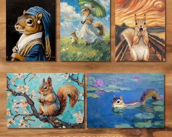 Squirrel Art Postcard Set – Famous Paintings Reimagined, Animal Lover Gift