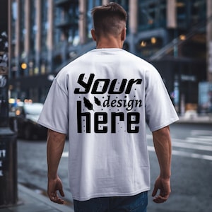 Gildan 5000 mockup di camicia posteriore maglietta bianca oversize mockup backprint bodybuilding palestra mockup streetwear mockup modello maschile