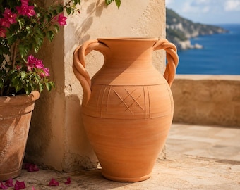 Terracotta Umbrella Stand with Grooved Edges - Available in Various Sizes